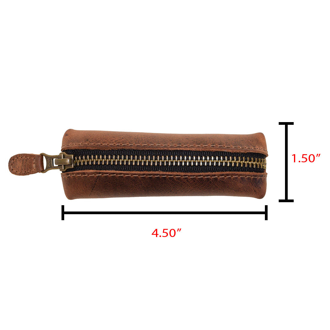Measurement illustration of the Hide & Drink Long Coin Organizer, outlining its compact dimensions. This practical item is not only a Long Coin Case and Cash Holder but also a stylish Rustic Case for Pennies or a Vintage Zippered Pouch. Made from durable full grain leather, it highlights Small Batch Production, featuring Hand Cut and Hand Sewn techniques, and is Fire Branded by artisans in La Antigua Guatemala & Oaxaca Mexico.