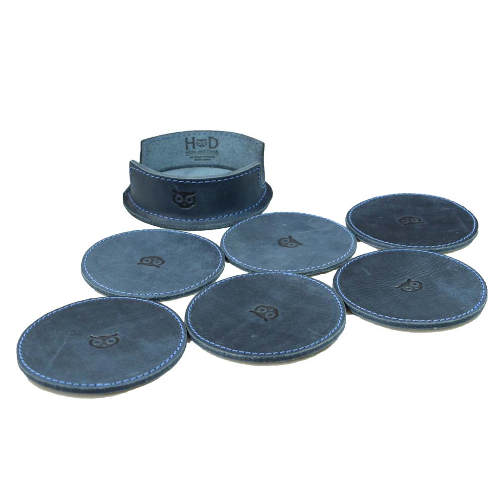 Thick Leather Owl Coasters with Stitching (6-Pack) - Stockyard X 'The Leather Store'
