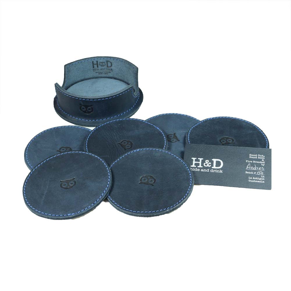Thick Leather Owl Coasters with Stitching (6-Pack) - Stockyard X 'The Leather Store'