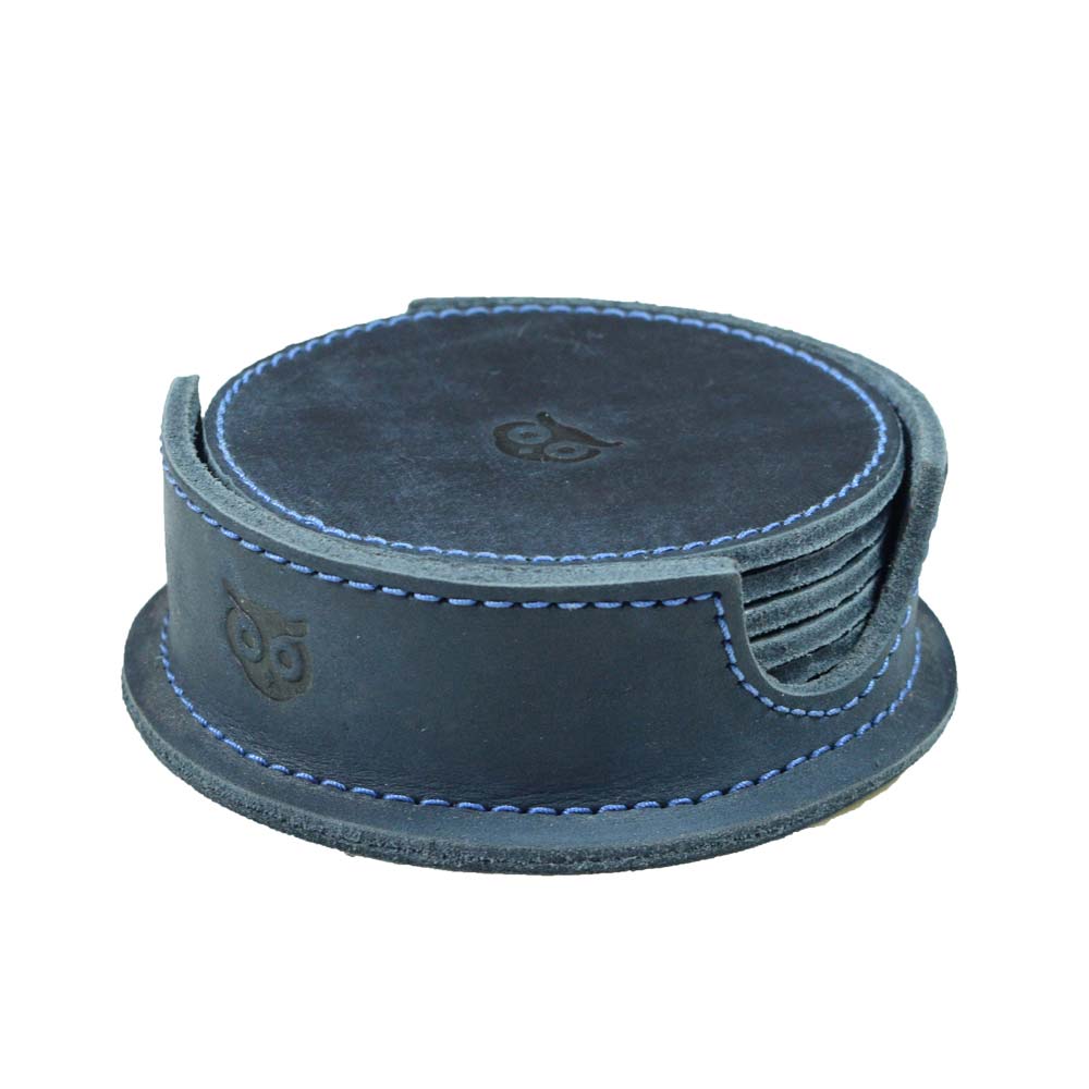 Thick Leather Owl Coasters with Stitching (6-Pack) - Stockyard X 'The Leather Store'