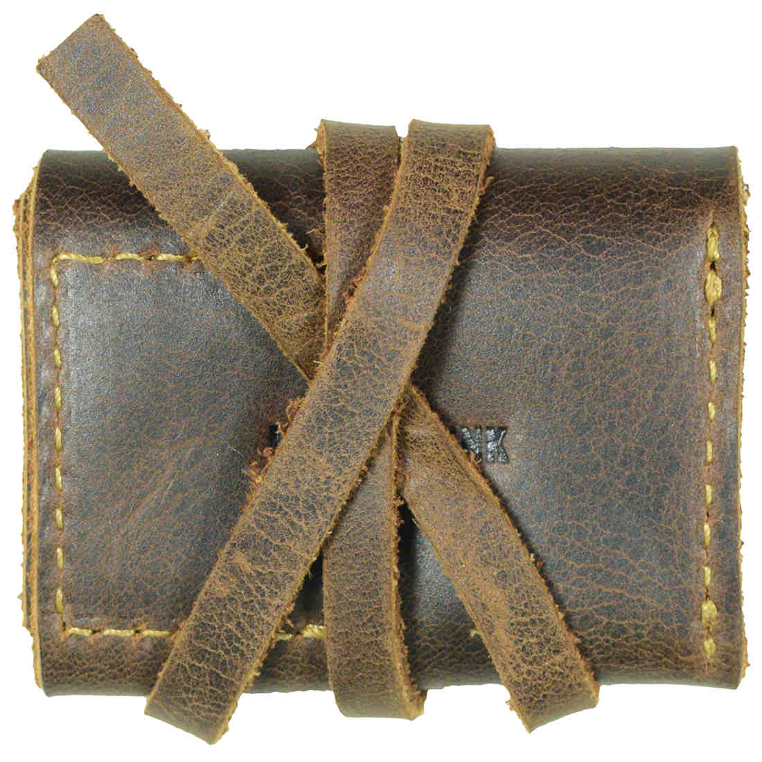 Close-up of the exquisite Hide & Drink Guitar Pick Roll showcasing its textured Full Grain Leather. This elegant Plectrum Case is a thoughtful Guitarist Gift and essential Musician Accessory, finely Hand Cut and Hand Sewn. Crafted through Small Batch Production by artisans in La Antigua Guatemala & Oaxaca Mexico.