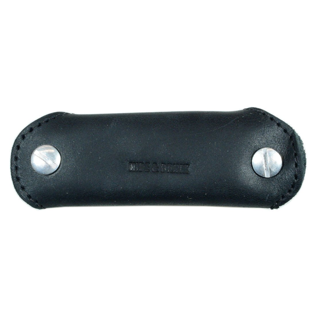 Top view of Hide & Drink's Double Swiss Knife Key Holder in black Full Grain Leather, showcasing its sleek design as a Multiple Key Organizer. This handmade item is crafted with artisan techniques and small batch production values.