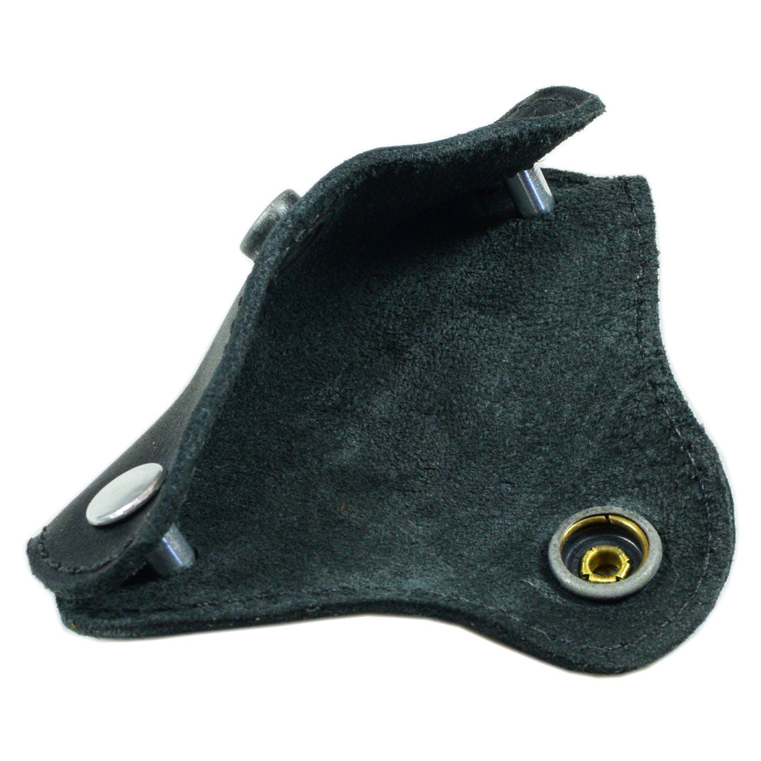 Side view of Hide & Drink's Double Swiss Knife Key Holder in black Full Grain Leather, ideal for organizing multiple keys. This artisan-made product features hand cut, hand sewn details, reflecting small batch production principles.