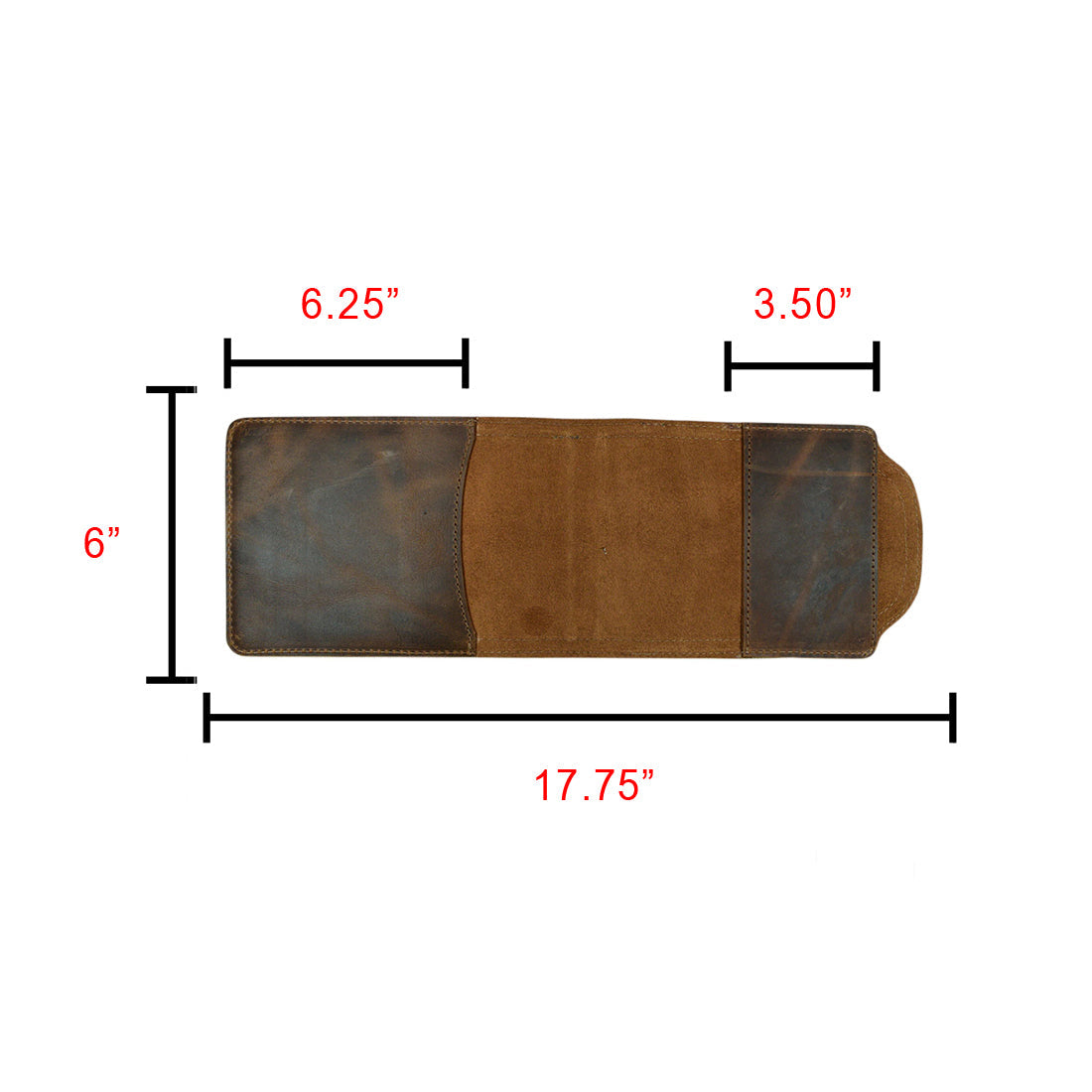 Dimensions of Hide & Drink Hard Cover Reporter Protector Large (5 x 8.25 in.) Notebook NOT Included, demonstrating the precise measurements of this handcrafted Full Grain Leather product made in small batches in La Antigua Guatemala. Perfect for use everyday as a stylish training tool.