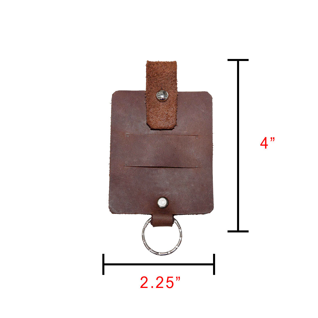Hide & Drink Cable Holder with Key Ring demonstrating precise measurements of 2.25 x 4 inches, made from quality Thick Full Grain Leather. This stylish cable holder doubles as a keychain and is essential for travel organization. Handcrafted in La Antigua Guatemala & Oaxaca Mexico, it highlights small batch production and artisan excellence.