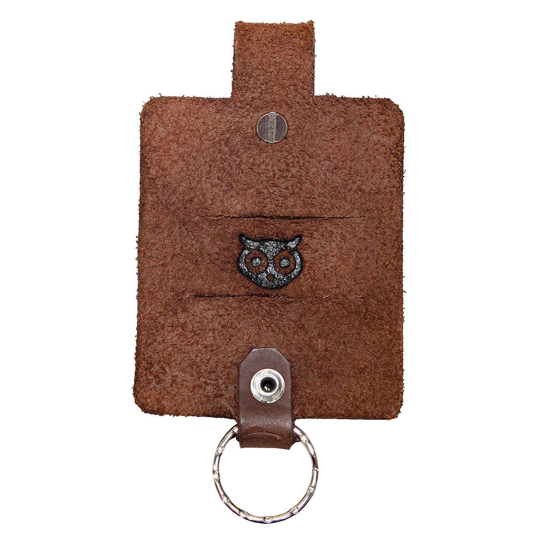 Hide & Drink Cable Holder with Key Ring displaying an adorable owl motif, expertly made from Thick Full Grain Leather. This innovative cable holder and keychain is perfect for organizing cords and essentials, while also serving as a unique gift. Support artisan craftsmanship with this handmade item from La Antigua Guatemala & Oaxaca Mexico.