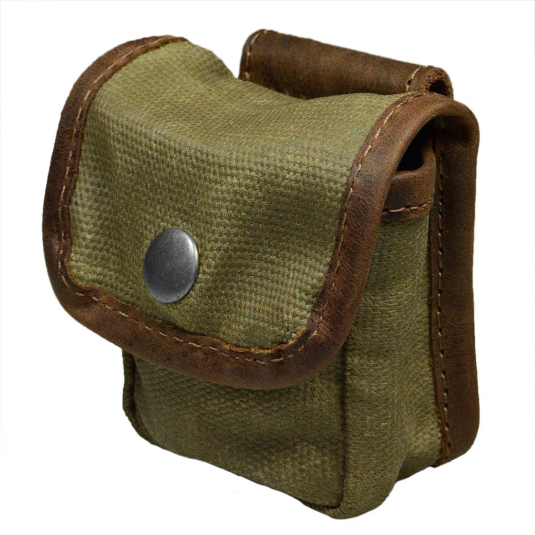 Hide & Drink's Mini Belt Pouch showcasing a squared pouch design with a belt loop. This multi-purpose hip bag is ideal for outdoor activities like hiking, fishing, and camping. Made from water-resistant waxed canvas, it exemplifies stockyardX small batch production, featuring hand-cut and hand-sewn craftsmanship. Artisan made in La Antigua Guatemala & Oaxaca Mexico.