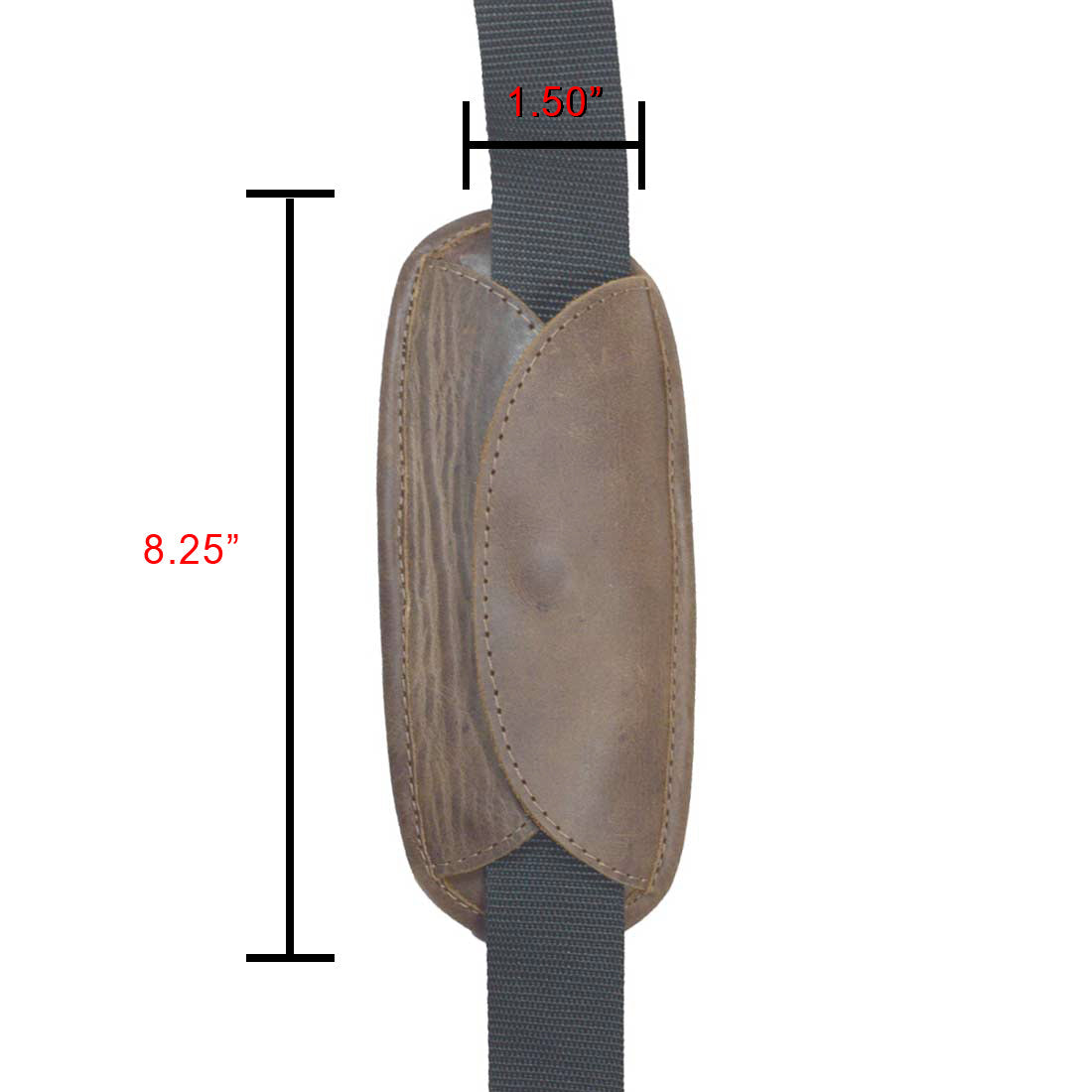 Dimensions and design of the Hide & Drink Shoulder Pad Replacement, highlighting its functional use as a Shoulder Pad Replacement for Briefcases & Messenger Bags, Laptop Cases, Satchels, made from premium full grain leather with artisan hand sewing in La Antigua Guatemala & Oaxaca Mexico.