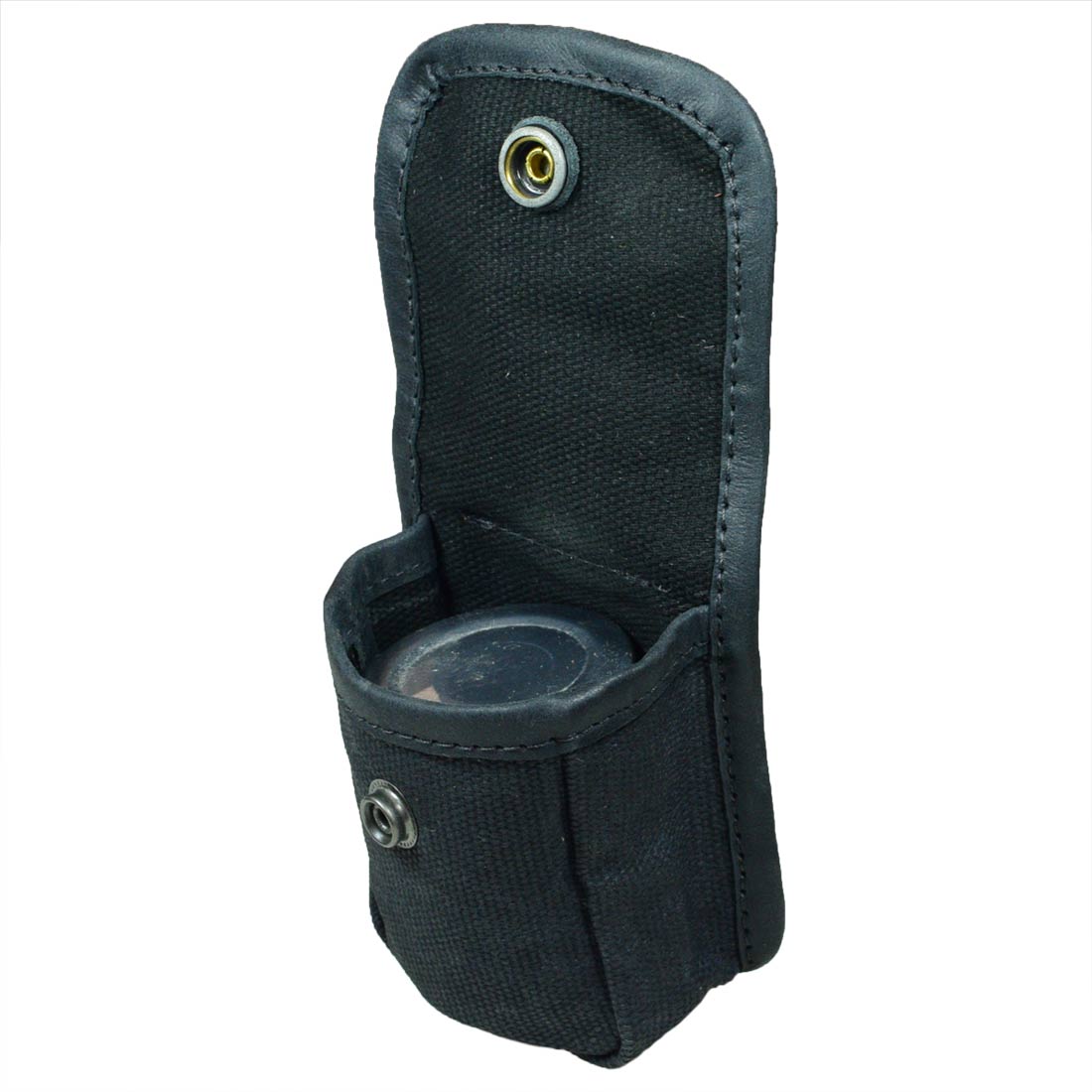 Hide & Drink's Mini Belt Pouch opened to display its interior, emphasizing its functionality as a multi-purpose hip bag for outdoor enthusiasts. Made from water-resistant waxed canvas, this utility pouch reflects stockyardX small batch production, demonstrating artisan hand-cut and hand-sewn craftsmanship from La Antigua Guatemala & Oaxaca Mexico.