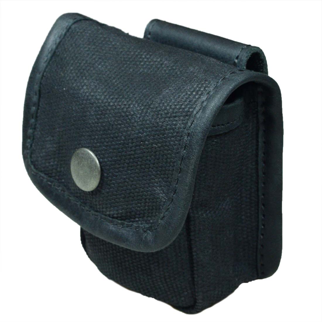 Hide & Drink's Mini Belt Pouch in black, illustrating its sturdy design for practical use. As a multi-purpose hip bag, it is perfect for fishing and outdoor activities, crafted in water-resistant waxed canvas, emphasizing stockyardX's small batch production with hand-cut and hand-sewn quality, made by artisans in La Antigua Guatemala & Oaxaca Mexico.