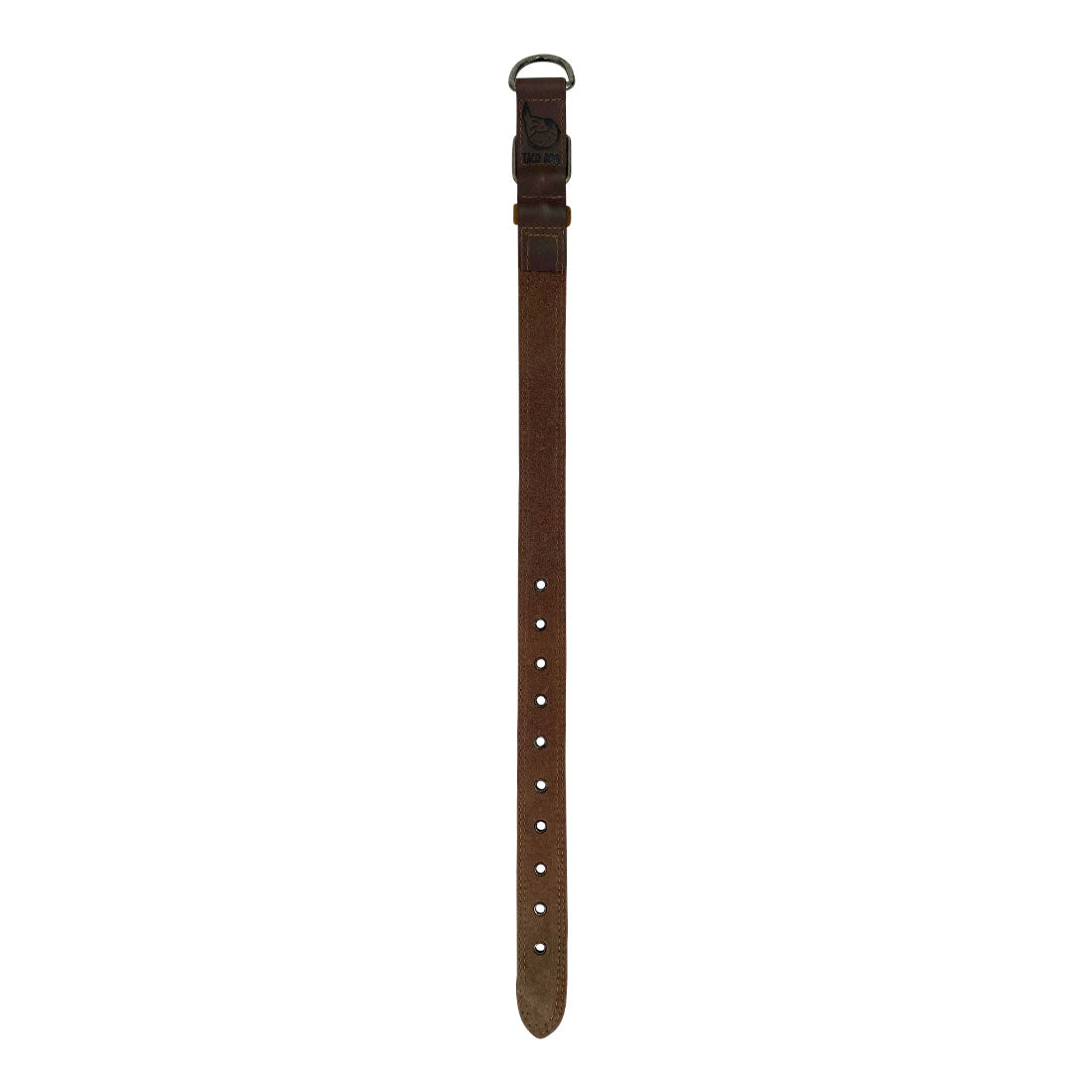 Another angle of Taco Dog Rustic Leather Dog Collar showing the smooth surface and sturdy construction, perfect for robust medium to large dogs. Handcrafted by artisans in La Antigua Guatemala.