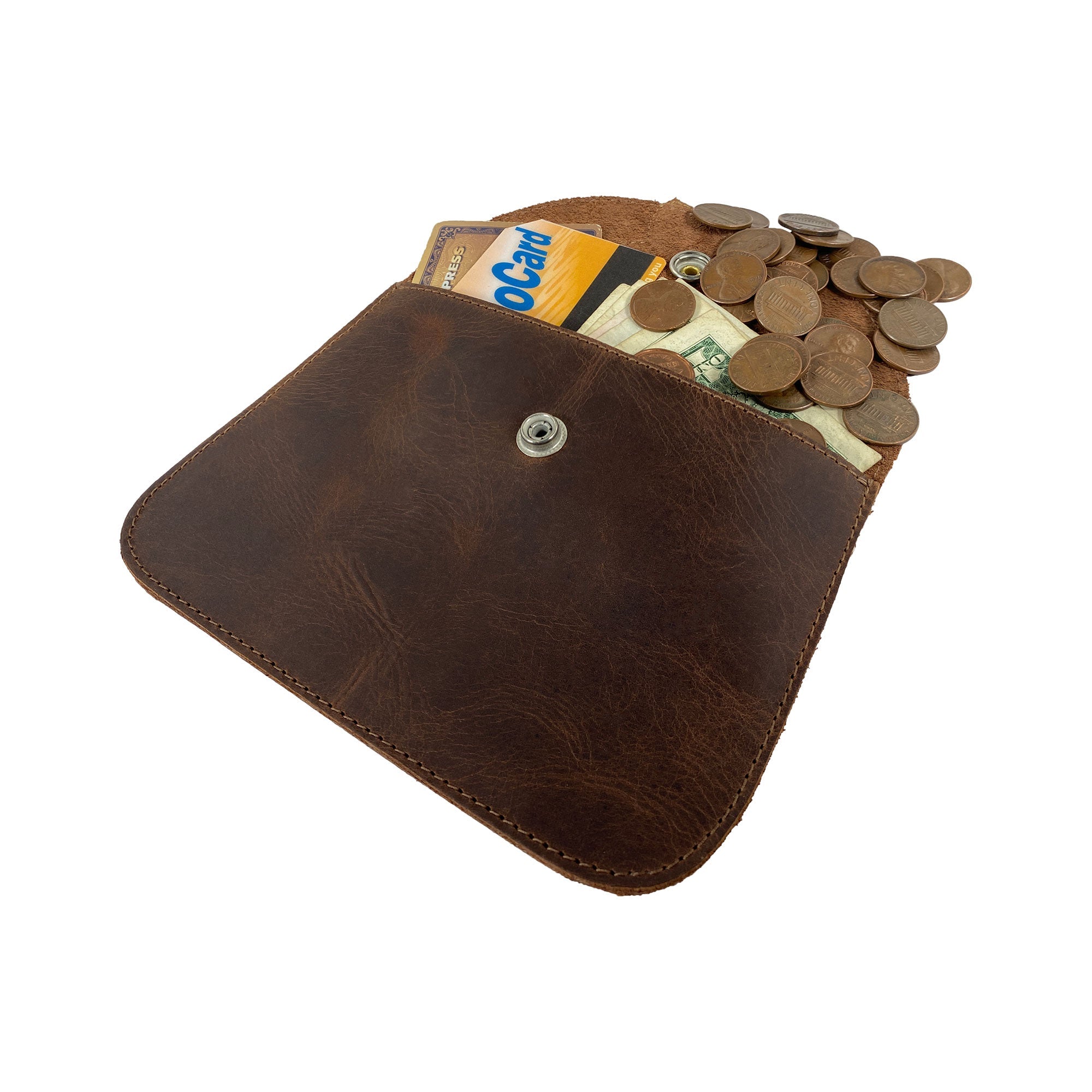 Back view of Heather's Flower Card Wallet highlighting its sleek design. This artisan product is made from Full Grain Leather in La Antigua Guatemala.