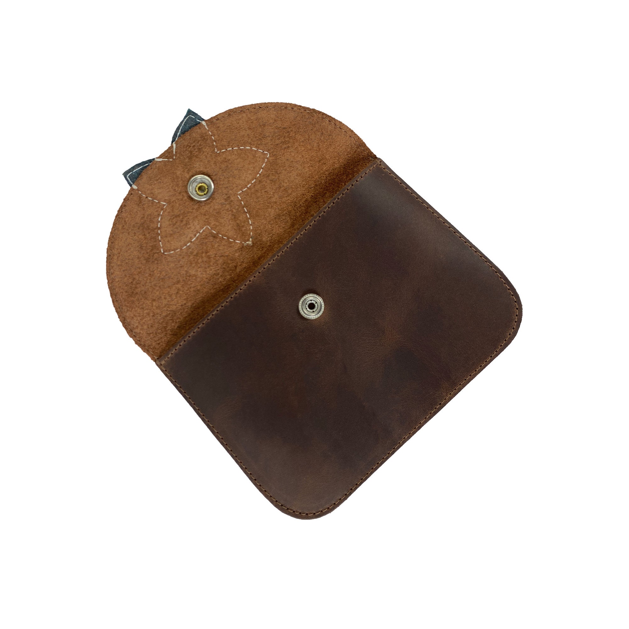 Interior view of Heather's Flower Card Wallet, revealing the soft texture of Full Grain Leather. This wallet is handmade by artisans in La Antigua Guatemala and reflects small batch production.