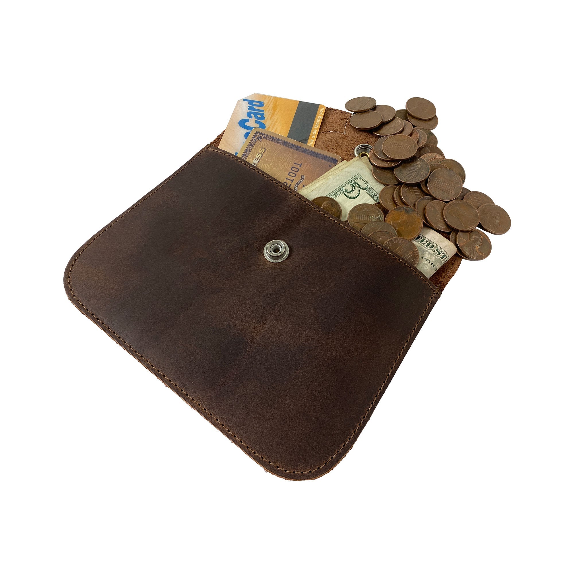 Another angle of Heather's Flower Card Wallet, highlighting its spacious interior. A product of small batch production, this wallet is made of Full Grain Leather by artisans in La Antigua Guatemala.