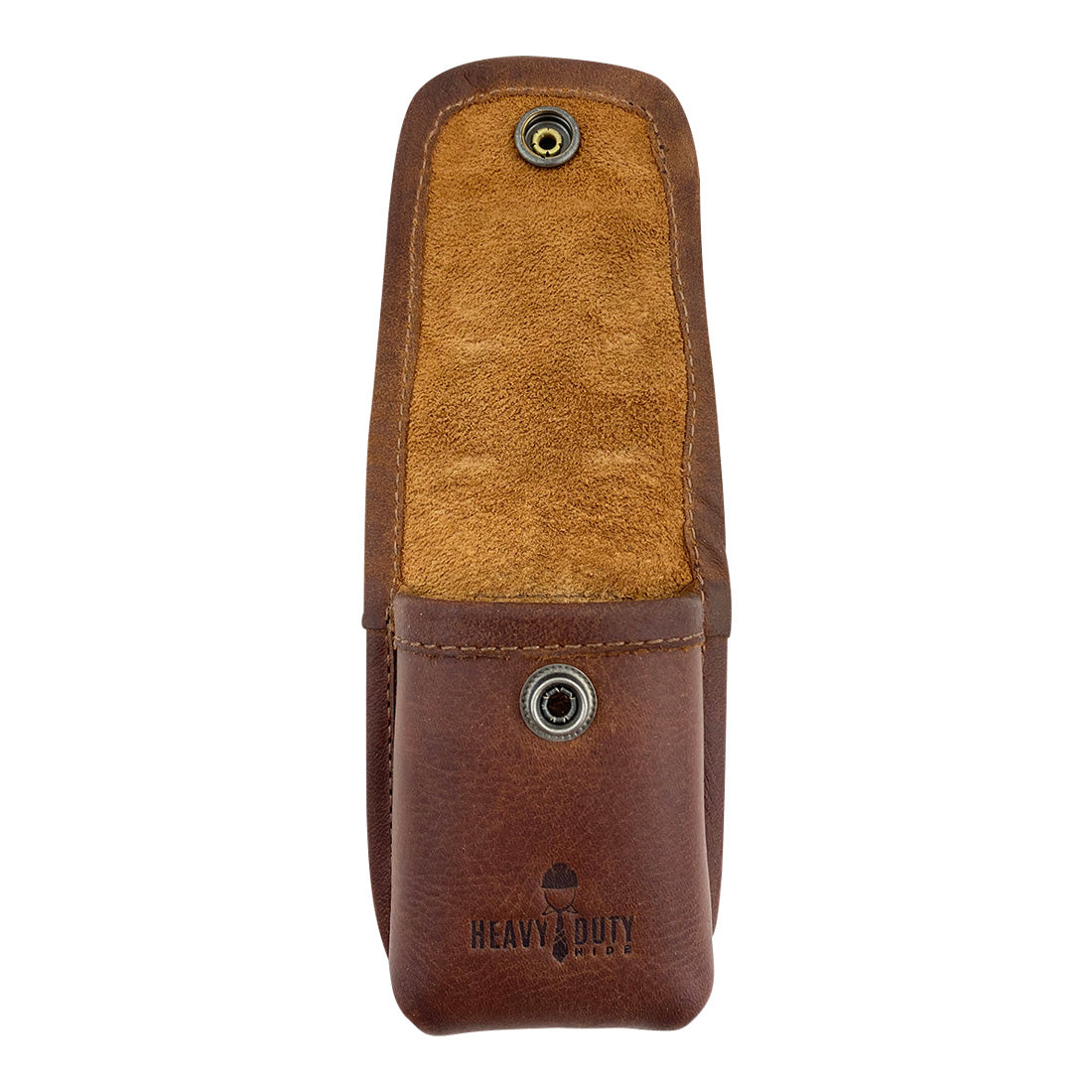 Back view of Heavy Duty Hide Multitool Sheath highlighting the craftmanship and quality of full grain leather. This utility case is perfect for multitools and makes a fantastic tactical accessory, handmade in La Antigua Guatemala.