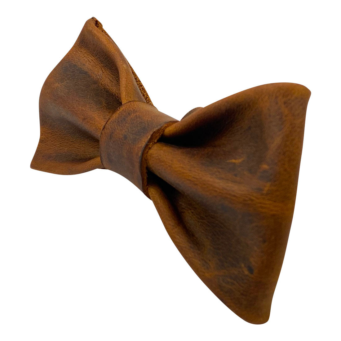 Side view of a leather bow tie for dog collar by Taco Dog, designed to fit most collars. This Bow Tie for Dog Collar adds a chic touch to your canine companion's outfit with its full grain leather feel. Bow Tie for Dogs - Attaches onto Most Dog Collars (Collar Not Included) - Fancy Cute Stylish Pet Accessory Attachment, Full Grain Leather, StockyardX, Small Batch Production, Hand Cut, Hand Sewn, Fire Branded, Artisan, Handmade in La Antigua Guatemala & Oaxaca Mexico.
