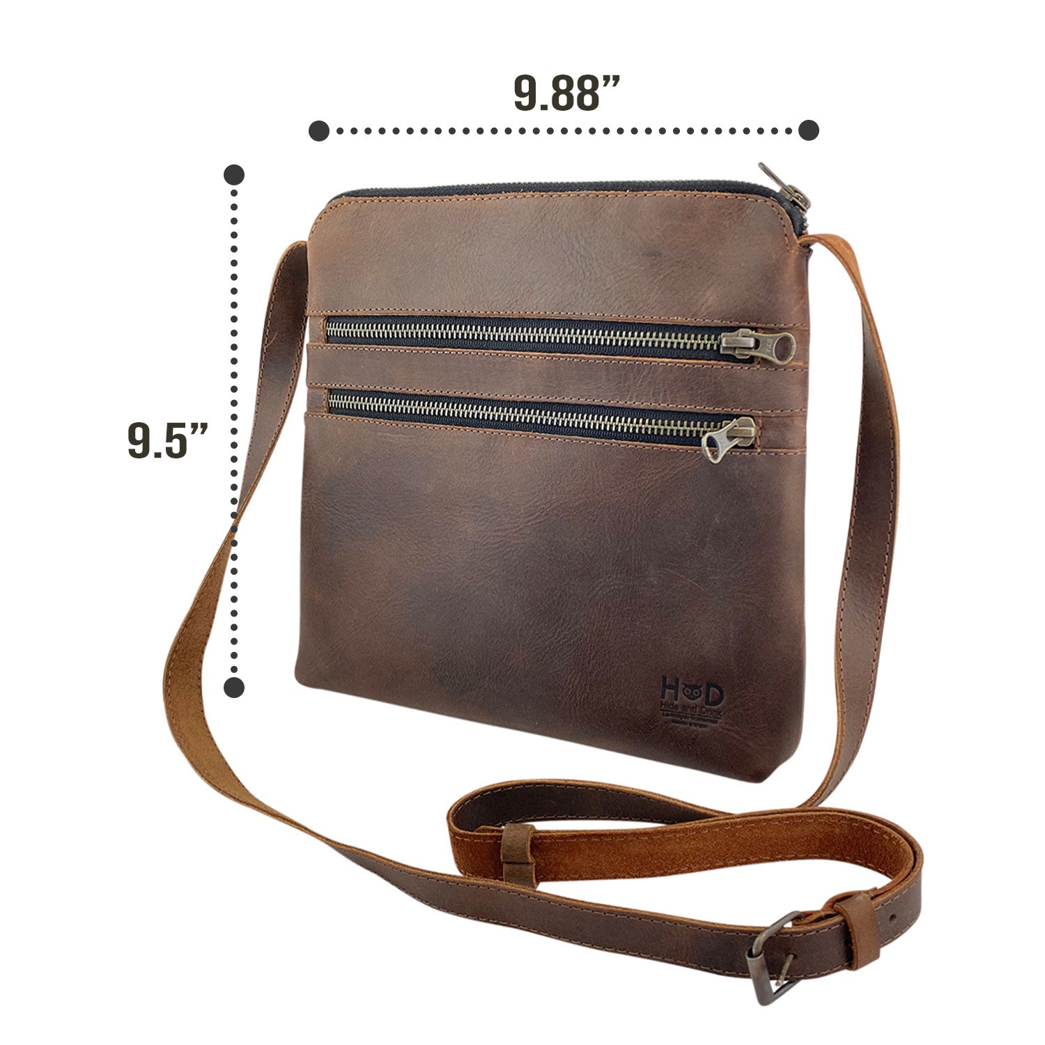 Dimensions showcase of the 3 Zipper Satchel by Hide & Drink, offering a precise measurement for this artisan handbag. Perfectly crafted for functionality and style, it is made from quality materials. 3 Zipper Satchel - Versatile Handbag, Handmade from Full Grain Leather and Plaid Cotton, Small Batch Production, Hand Cut, Hand Sewn, Fire Branded, Artisan, Handmade in La Antigua Guatemala & Oaxaca Mexico.