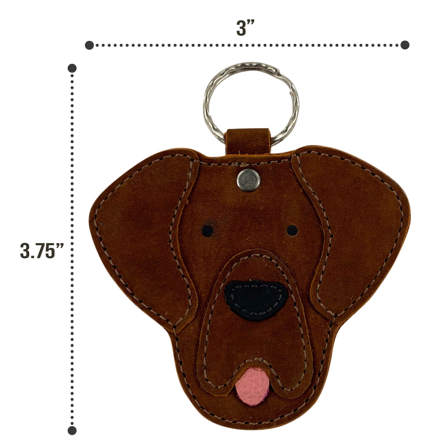 Dimensions of the brown Labrador Dog Critter Keychain by Taco Dog, measuring 3.75 inches long. Made from Full Grain Leather, this keychain features small batch artisan craftsmanship and is perfect for Labrador lovers.