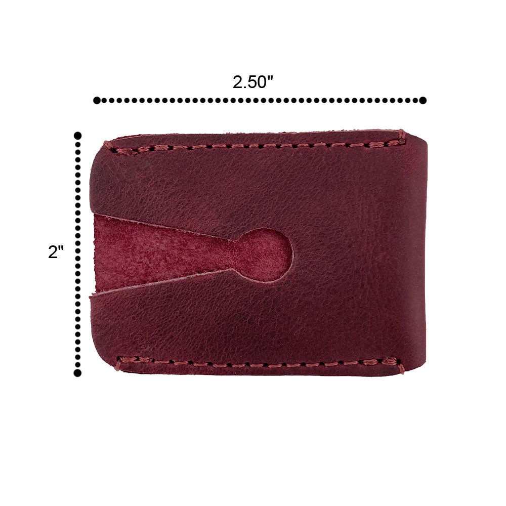 Close-up of the Razor Head Cover by Hide & Drink, showing detailed stitching and fine leather texture. This handmade protective sheath for double edge safety razors embodies artisan quality and style, suitable for any shaving travel needs.