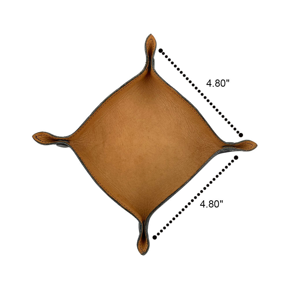 Hide & Drink Valet Tray with a rustic charm, expertly crafted from full grain leather for durability. Ideal for organizing your essentials, handmade in La Antigua Guatemala & Oaxaca Mexico, Catchall Change Key Wallet Coin Box Tray Storage Valet, Full Grain Leather, StockyardX, Small Batch Production, Hand Cut, Hand Sewn, Fire Branded, Artisan.