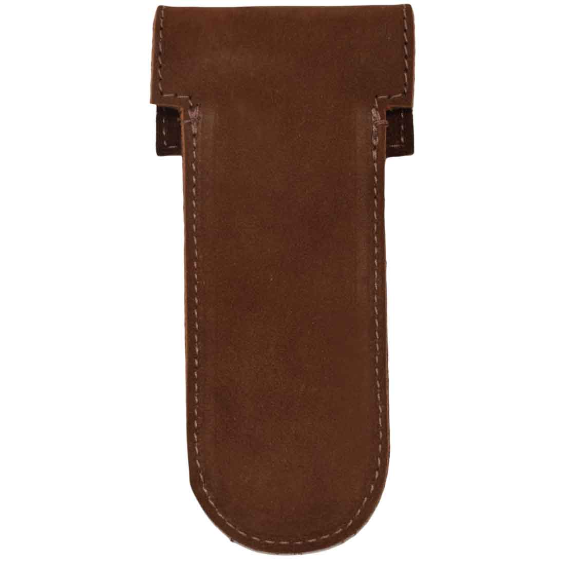 Hide & Drink Barber Razor Sheath showcased in brown leather, highlighting its role as a Double Edge Protector Case. As a Safety Cover, this portable carry bag is essential for travel, meticulously crafted to elevate your grooming experience.