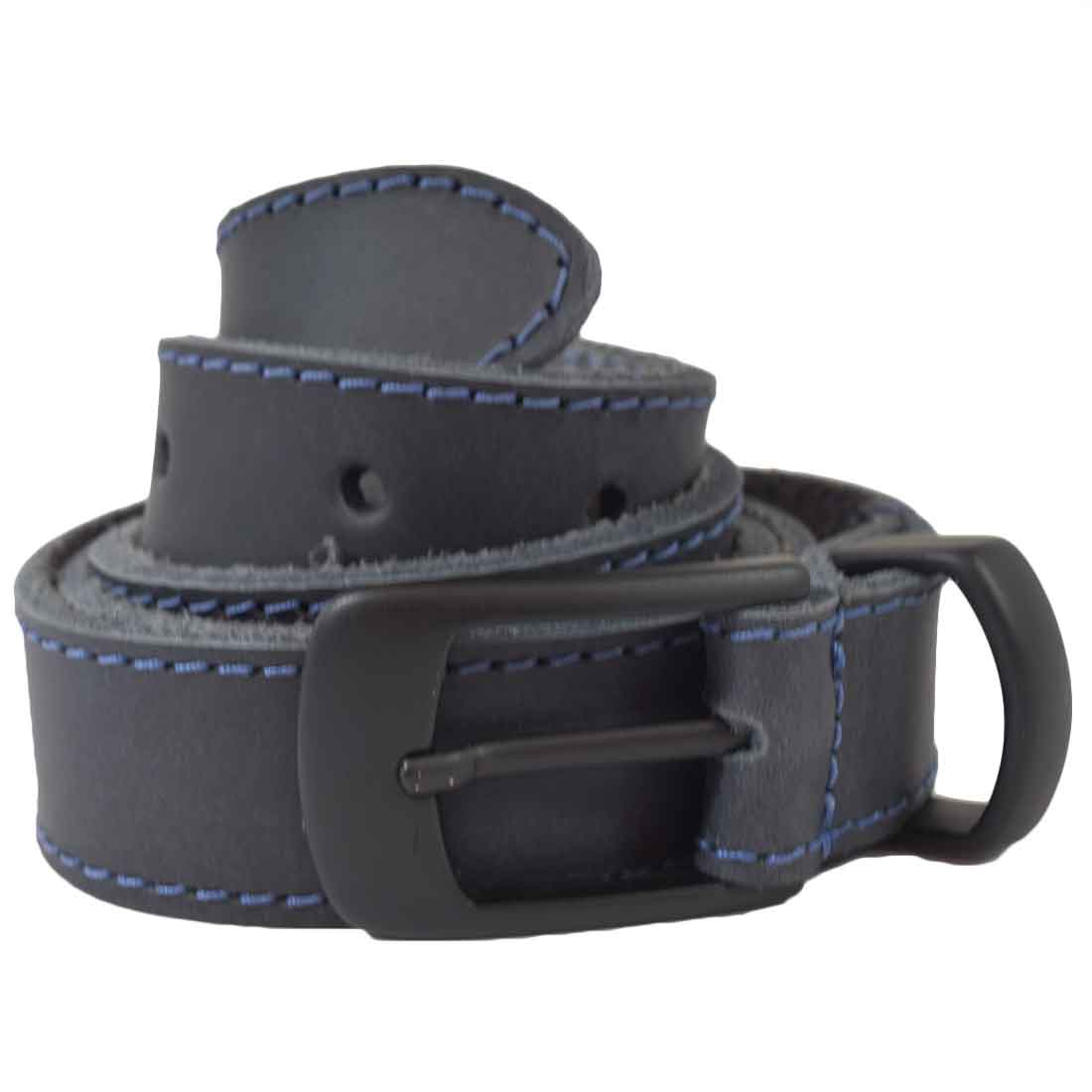 Two Row Stitch Leather Belt / Rustic Charcoal Buckle, 7/8" Wide - Stockyard X 'The Leather Store'