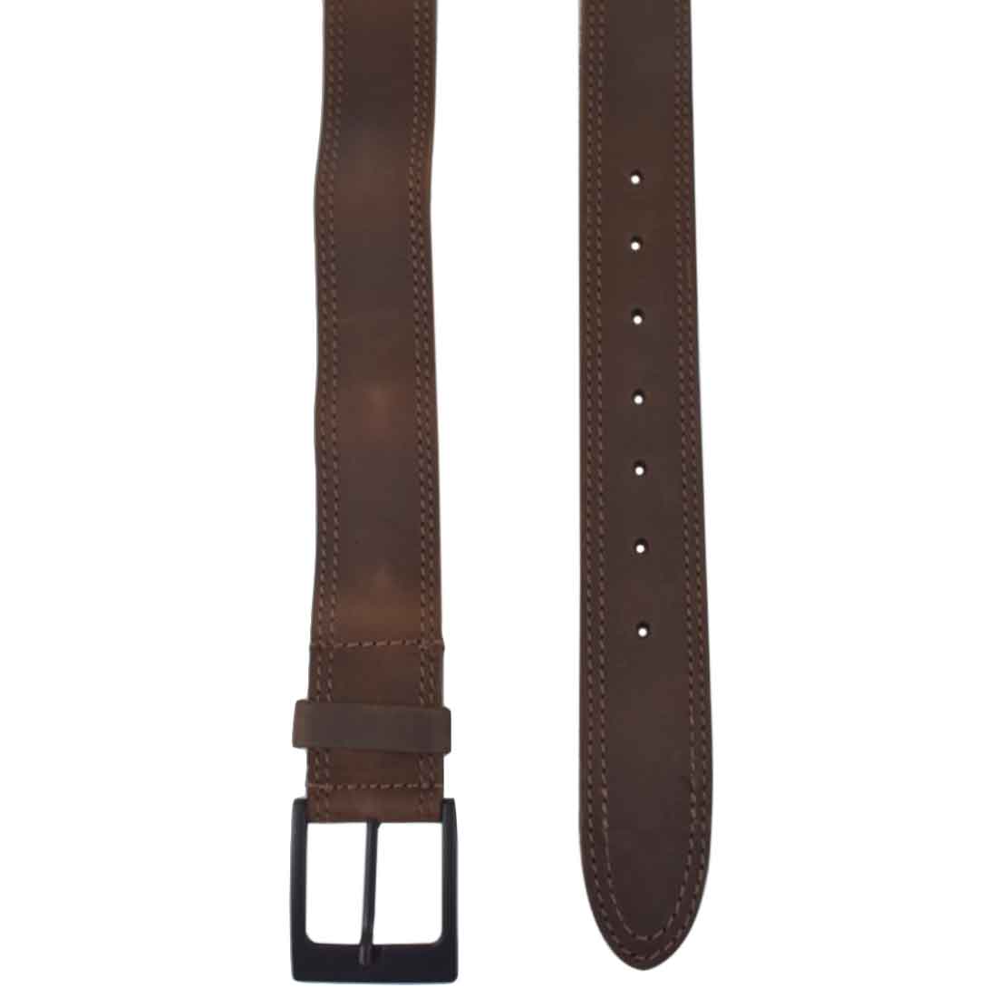 Two Row Stitch Leather Belt / Rustic Charcoal Buckle, 1.5" Wide - Stockyard X 'The Leather Store'