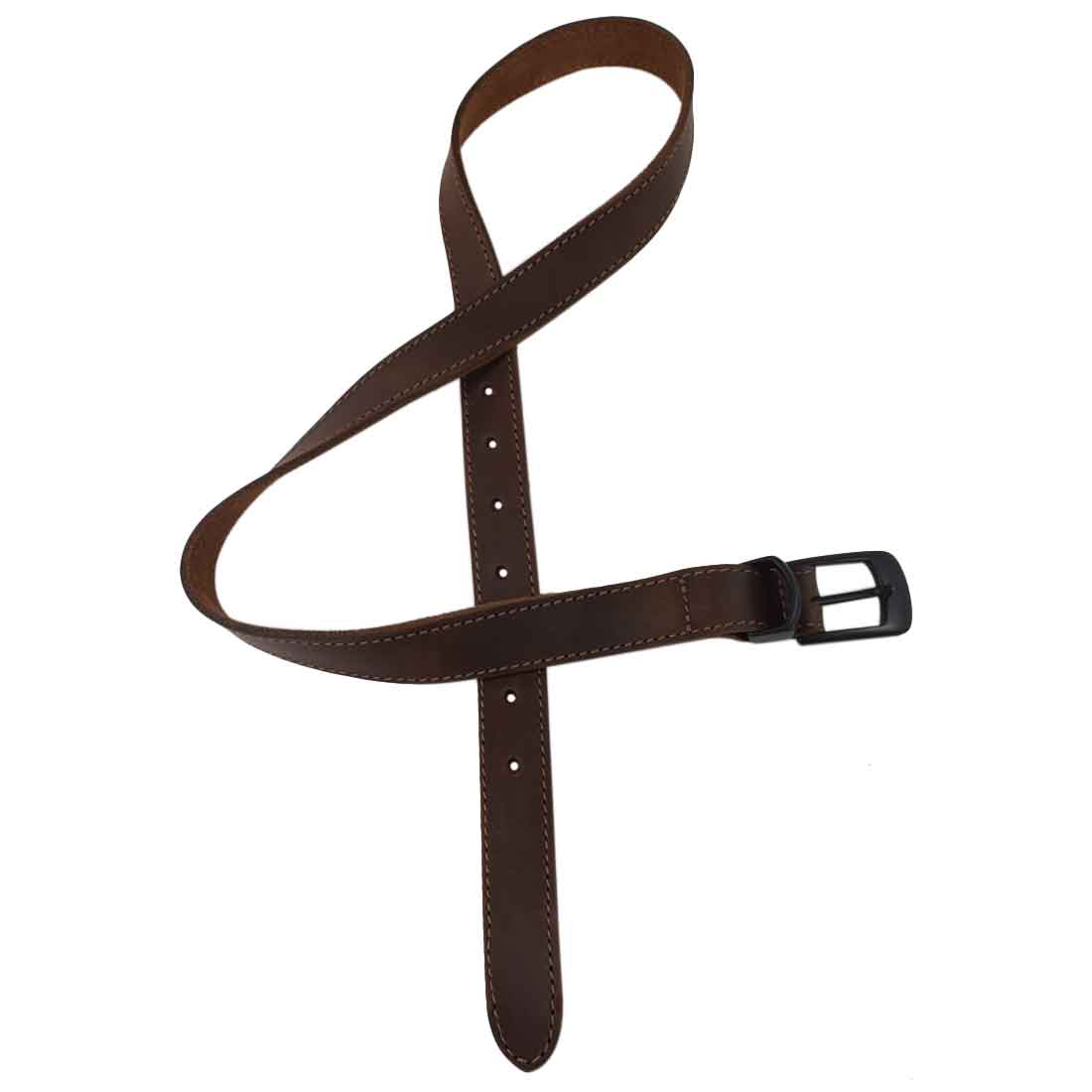 Two Row Stitch Leather Belt / Rustic Charcoal Buckle, 7/8" Wide - Stockyard X 'The Leather Store'
