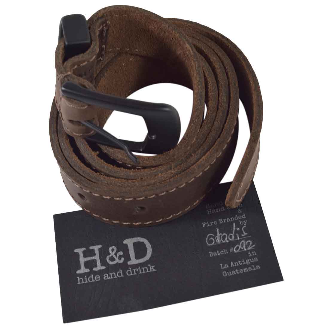 Two Row Stitch Leather Belt / Rustic Charcoal Buckle, 7/8" Wide - Stockyard X 'The Leather Store'