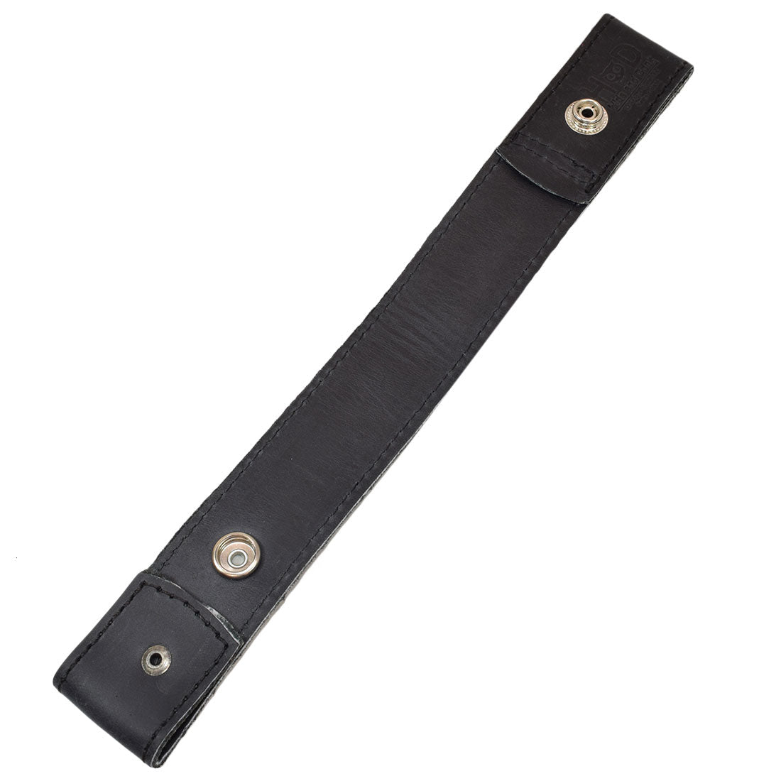 Top view of the black Hide & Drink Whip Holster revealing its craftsmanship and functional design. This Full Grain Leather piece serves as an elegant Bullwhip Holder, highlighting the quality of Small Batch Production and the artisan handmade process from La Antigua Guatemala & Oaxaca Mexico.