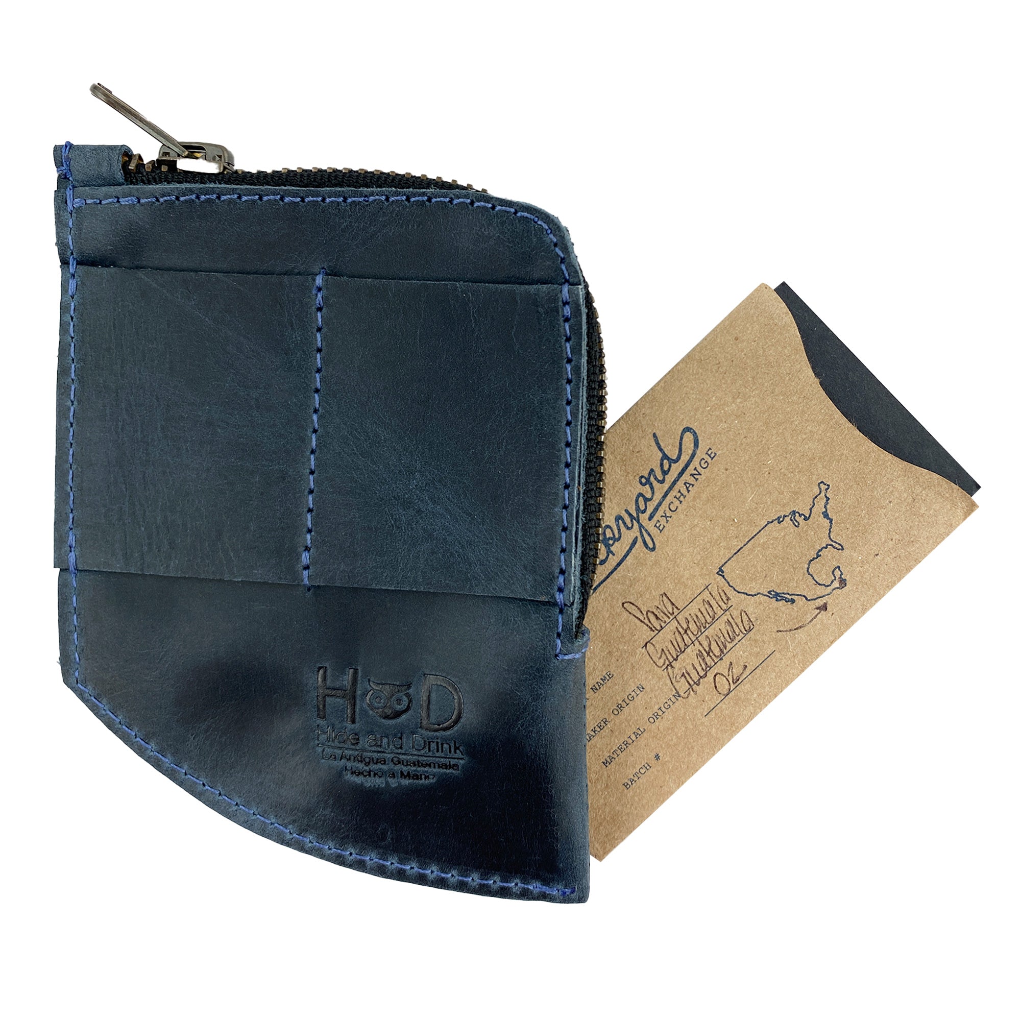 Hide & Drink EDC Pocket Wallet displayed against a textured background, illustrating its full grain leather composition and artisan craftsmanship.