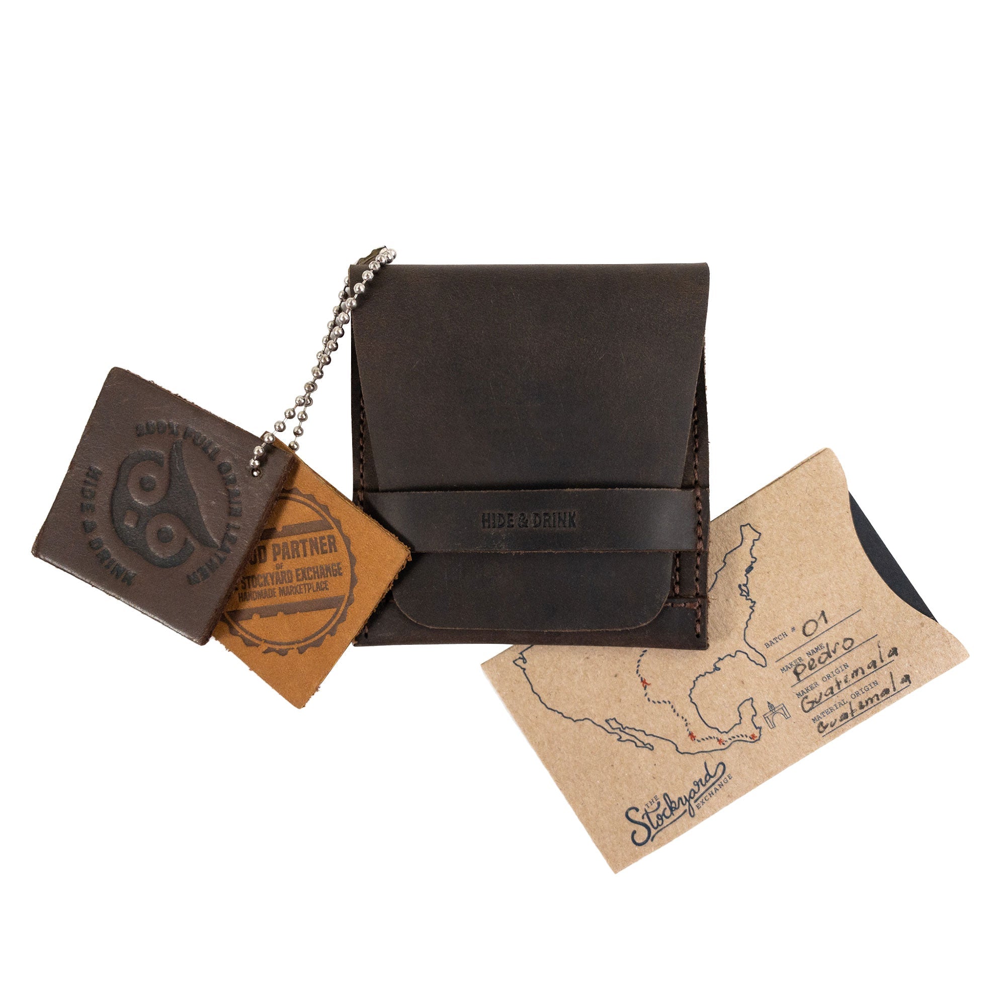 Needle Case by Hide & Drink presented with complimentary items, crafted from Full Grain Leather. This handmade piece symbolizes small batch production and features expert hand cut and hand sewn details from artisans in La Antigua Guatemala & Oaxaca Mexico.