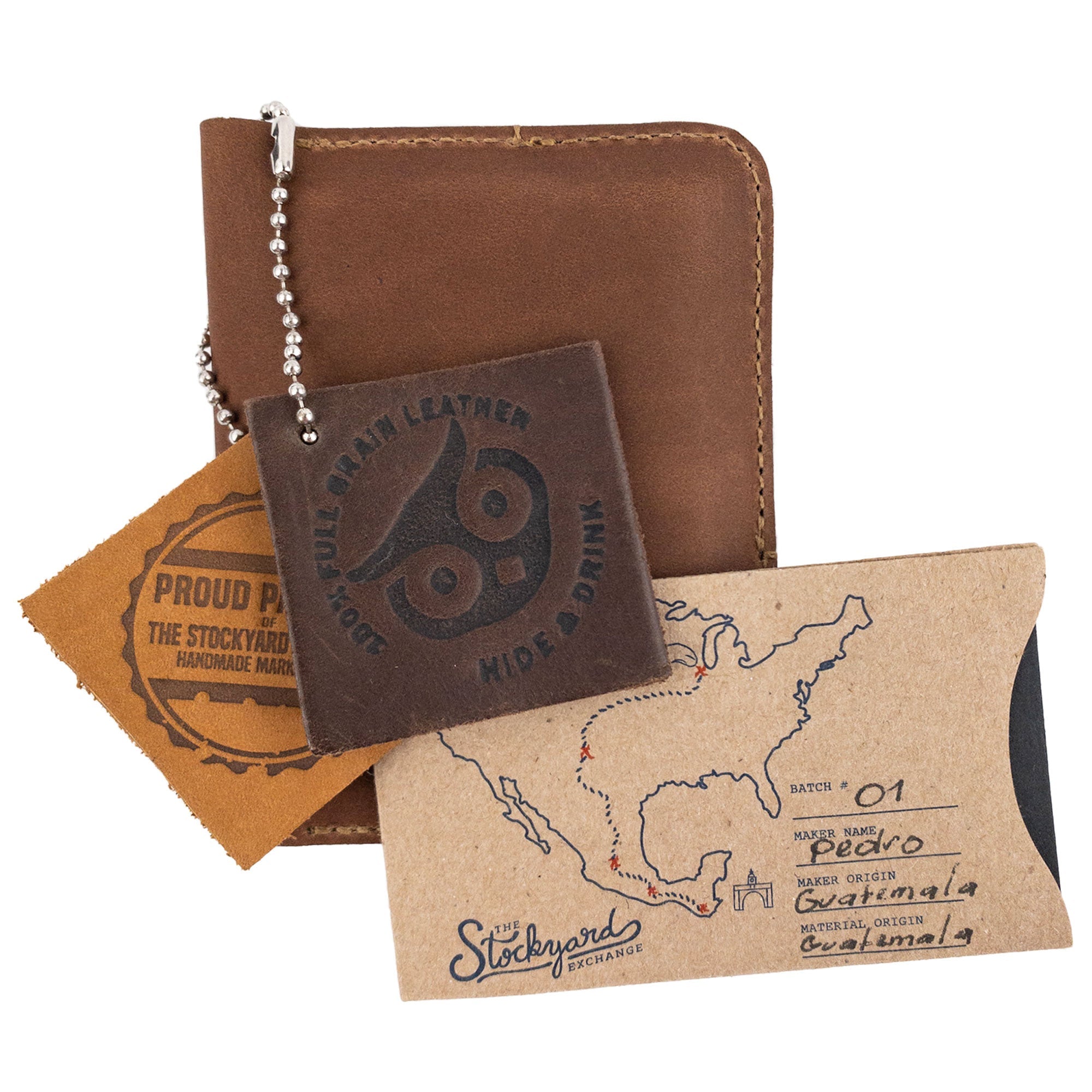 Brown Bi-Fold Card Wallet Diagonal by Hide & Drink showcasing its refined design and ability to hold up to 5 cards plus cash, ideal for stylish accessories.
