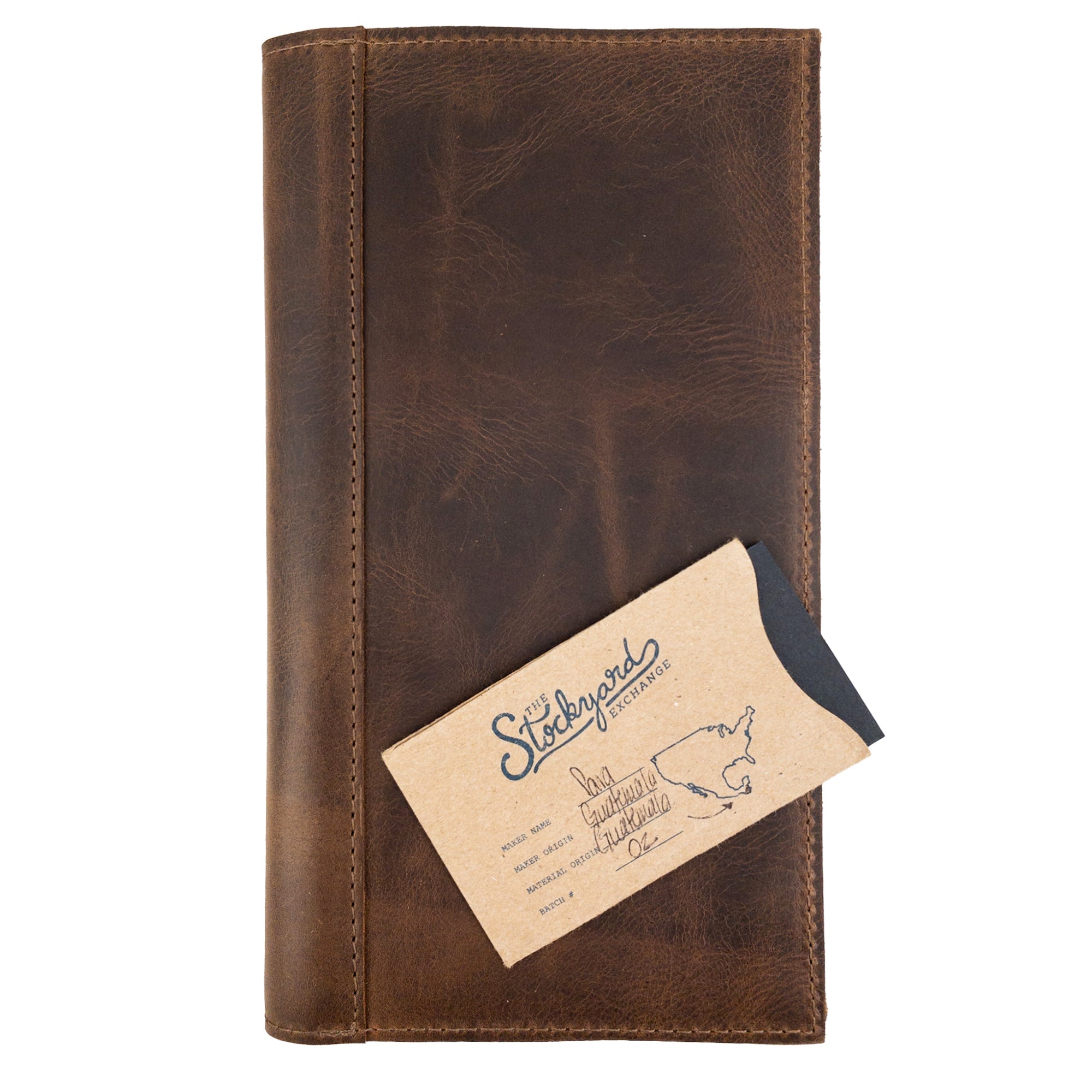 Detailed measurement view of the Fancy Check Presenter by Hide & Drink, highlighting its Full Grain Leather craftsmanship. Ideal for waitstaff, this bill holder combines practical design with artisan quality, perfect for enhancing your restaurant experience.