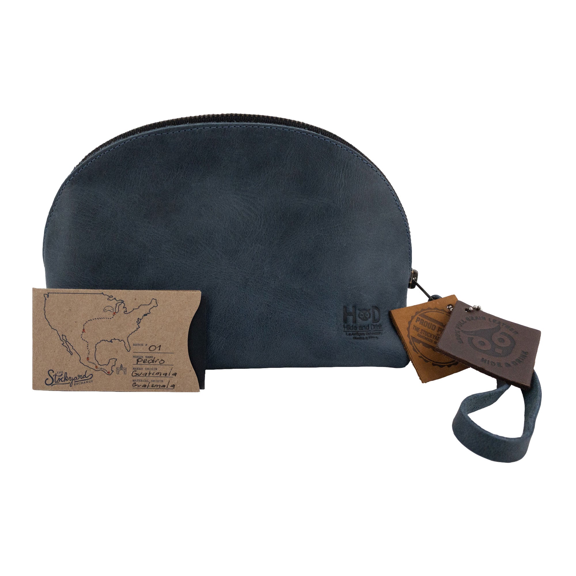 Stylish Accessory Pouch Organizer Hand Bag by Hide & Drink in brown leather, showcasing full grain quality. This Cosmetic Travel Organizer with Hand Strap for Women is ideal as a versatile Makeup Bag or Classic Handbag, showcasing artisan craftsmanship from La Antigua Guatemala & Oaxaca Mexico.