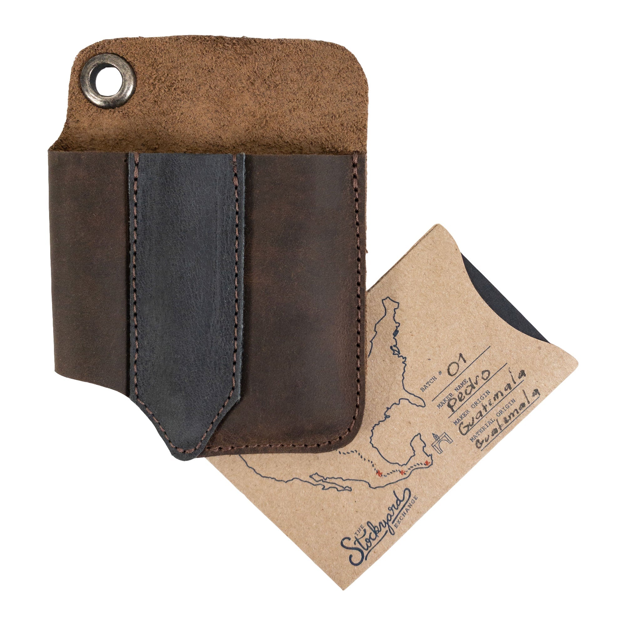 Side view of the Compact EDC Tool Holster by Valhalla Gear with tools added; showcasing functionality. Made from full grain leather, this stylish pocket case acts as a reliable rustic sleeve for tools for outdoor adventures.