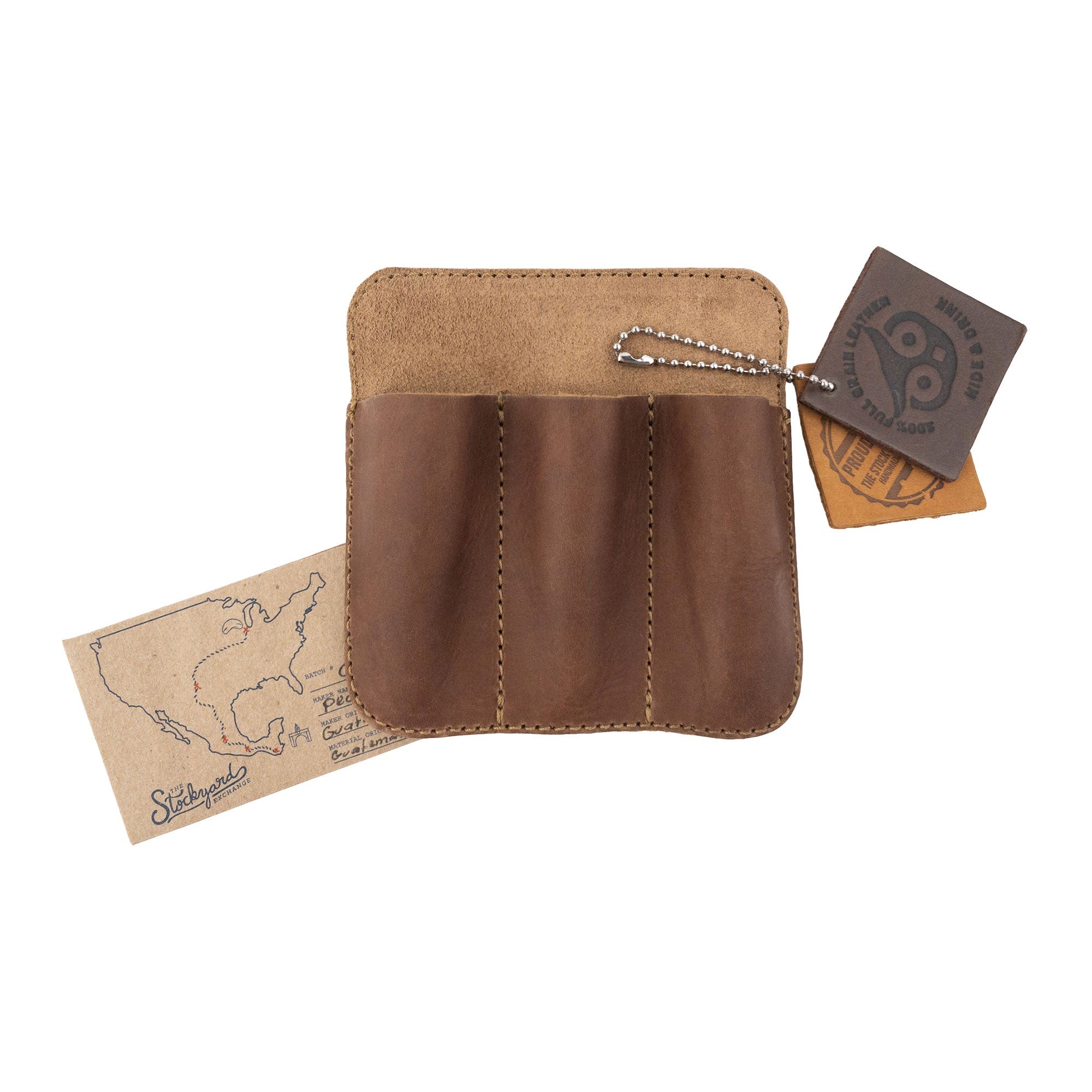Hide & Drink Minimalist Tool Pocket in a practical setting, demonstrating its functionality. This Full Grain Leather Tool Pocket Pouch is handmade in La Antigua Guatemala, showcasing quality craftsmanship and the small batch production ethos of StockyardX.