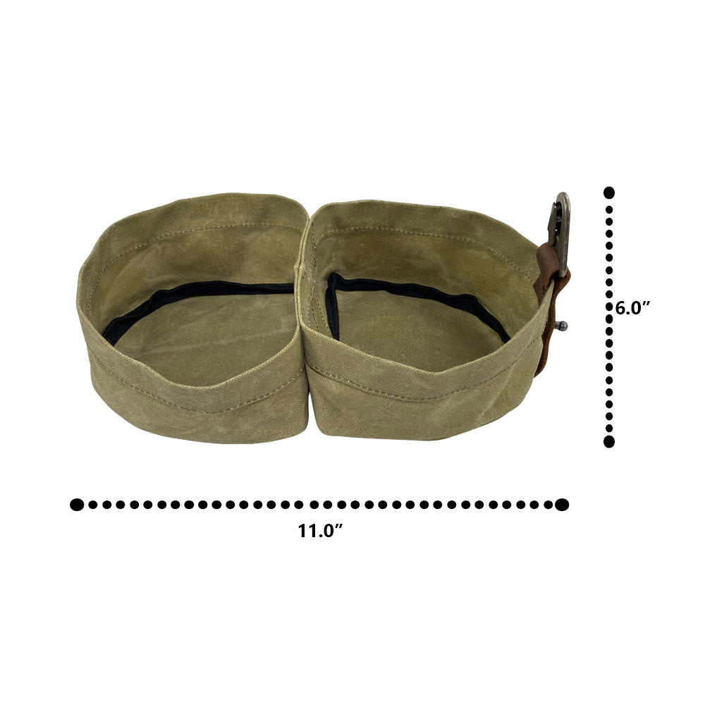 Waxed Canvas Travel Double Dog Bowl - Stockyard X 'The Leather Store'
