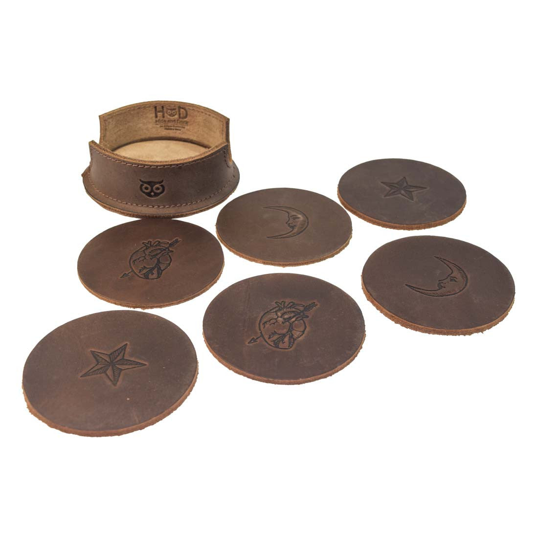 Thick Leather Moon, Star and Heart Coasters (6-Pack) - Stockyard X 'The Leather Store'
