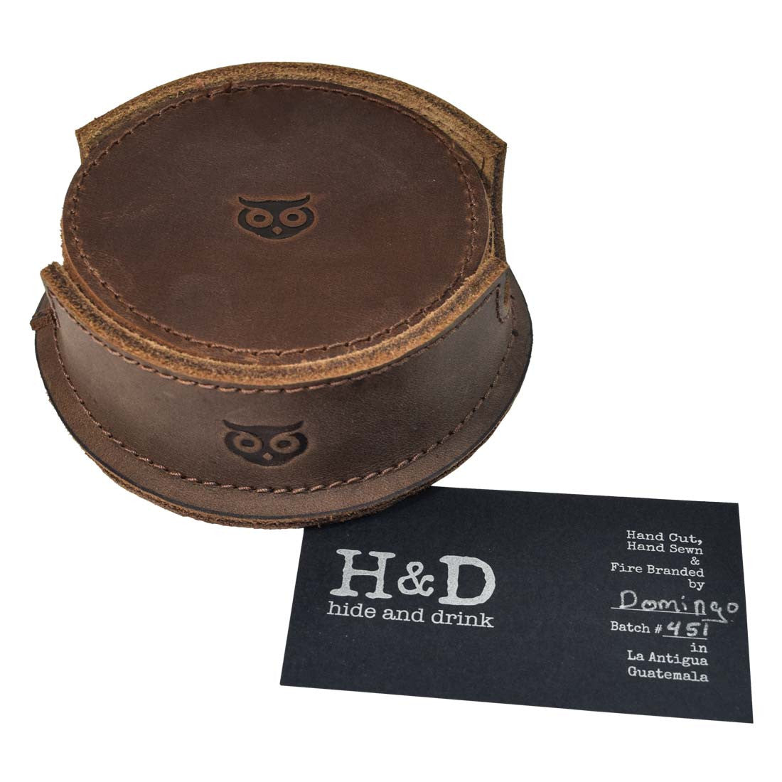 Thick Leather Owl Coasters with Stitching (6-Pack) - Stockyard X 'The Leather Store'