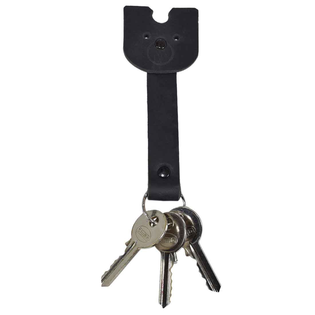 Doggy Fob by Hide & Drink, showing a black Full Grain Leather Critter Keychain designed for stylish key organization, ideal for dog enthusiasts. Critter Keychain Dog Key Ring Pet Fob, Full Grain Leather, StockyardX, Small Batch Production, Hand Cut, Hand Sewn, Fire Branded, Artisan, Handmade in La Antigua Guatemala & Oaxaca Mexico.
