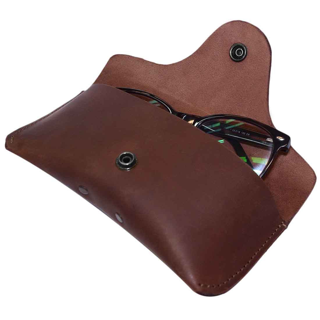 Stylish Thick Eyeglasses Case by Hide & Drink featuring a Thick Sturdy Leather Eyeglasses Case design, perfect for 6-inch long glasses and ensuring protection for eyewear sunglasses. This portable holder is made of full grain leather, showcasing small batch production and handmade quality from La Antigua Guatemala & Oaxaca Mexico.