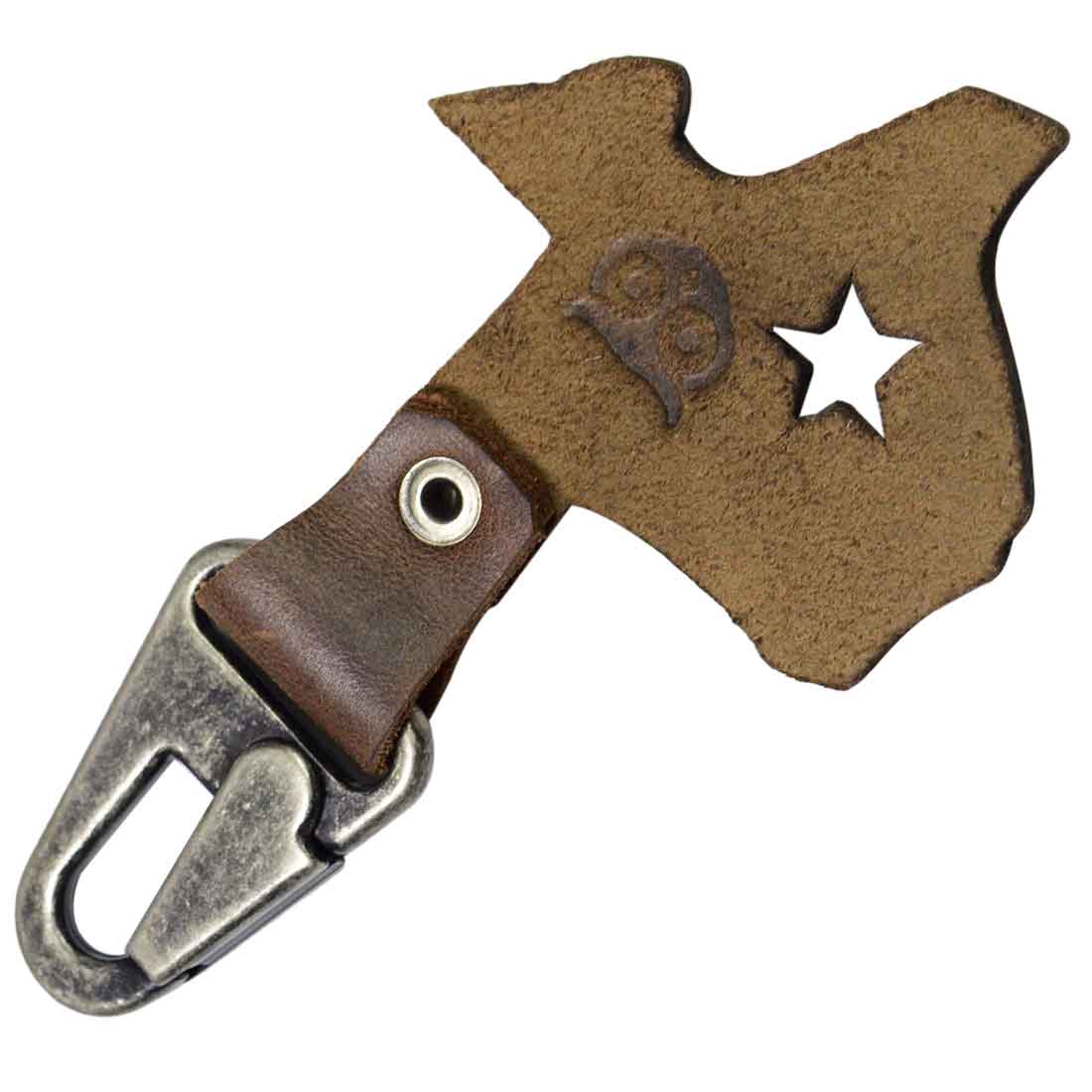 Texas Keychain Holder by Hide & Drink with a rustic design featuring the Texas state outline and star cutout. Made from thick full grain leather, this handmade key chain makes for a great Texas souvenir and demonstrates excellent artisan craftsmanship.