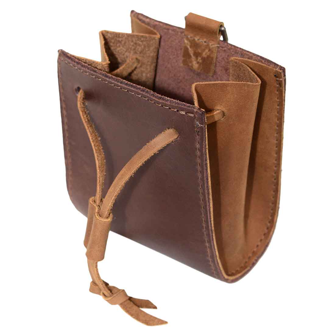 The interior view of Hide & Drink's Old Fashion Coin Case, showcasing its well-crafted compartments for organizing coins and cash. Made from premium full grain leather, this coin case embodies artisanal craftsmanship as a classic vintage accessory. Old Fashion Coin Case Wallet Cash Bag Pouch Classic Vintage Accessories, Full Grain Leather, StockyardX, Small Batch Production, Hand Cut, Hand Sewn, Fire Branded, Artisan, Handmade in La Antigua Guatemala & Oaxaca Mexico.