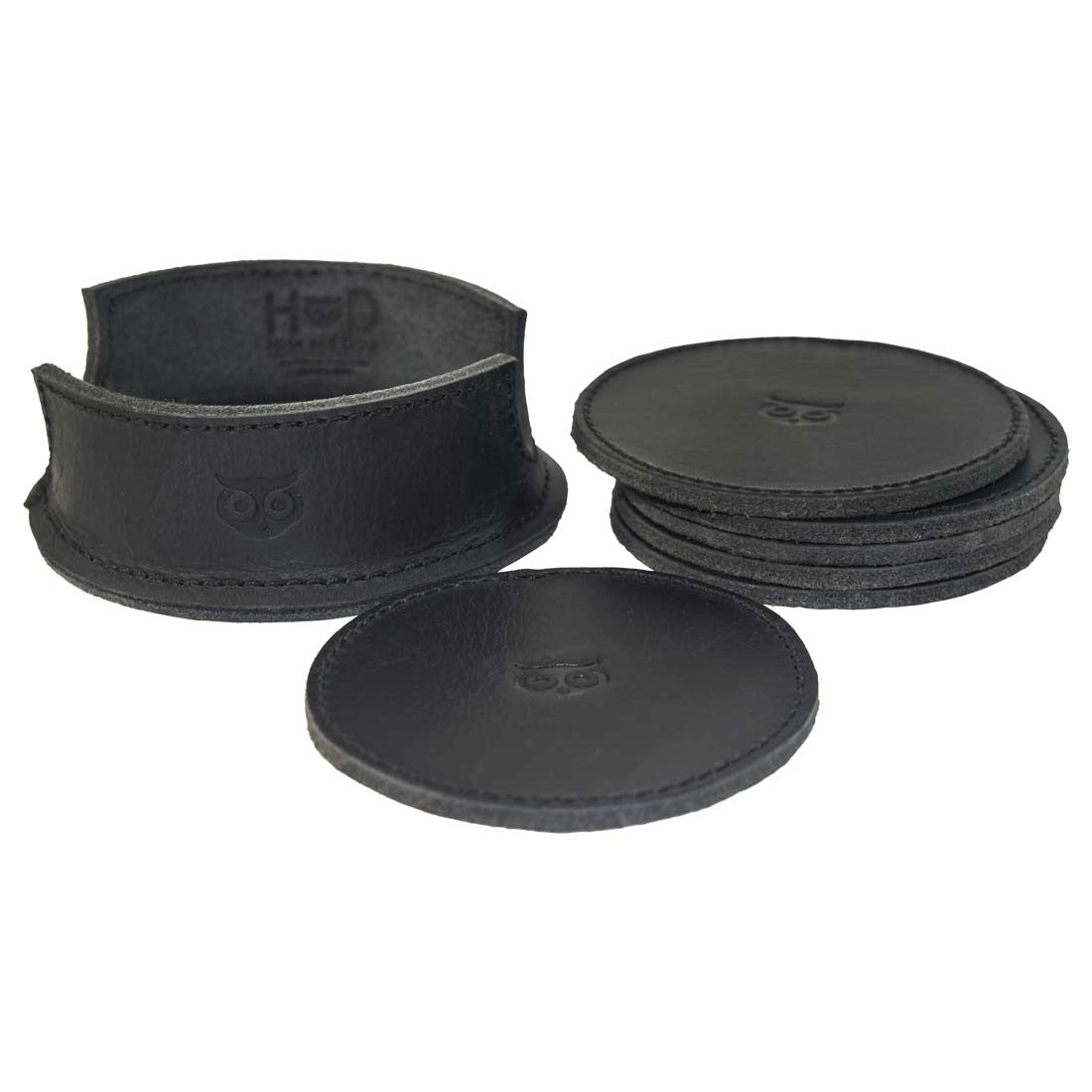 Thick Leather Owl Coasters with Stitching (6-Pack) - Stockyard X 'The Leather Store'
