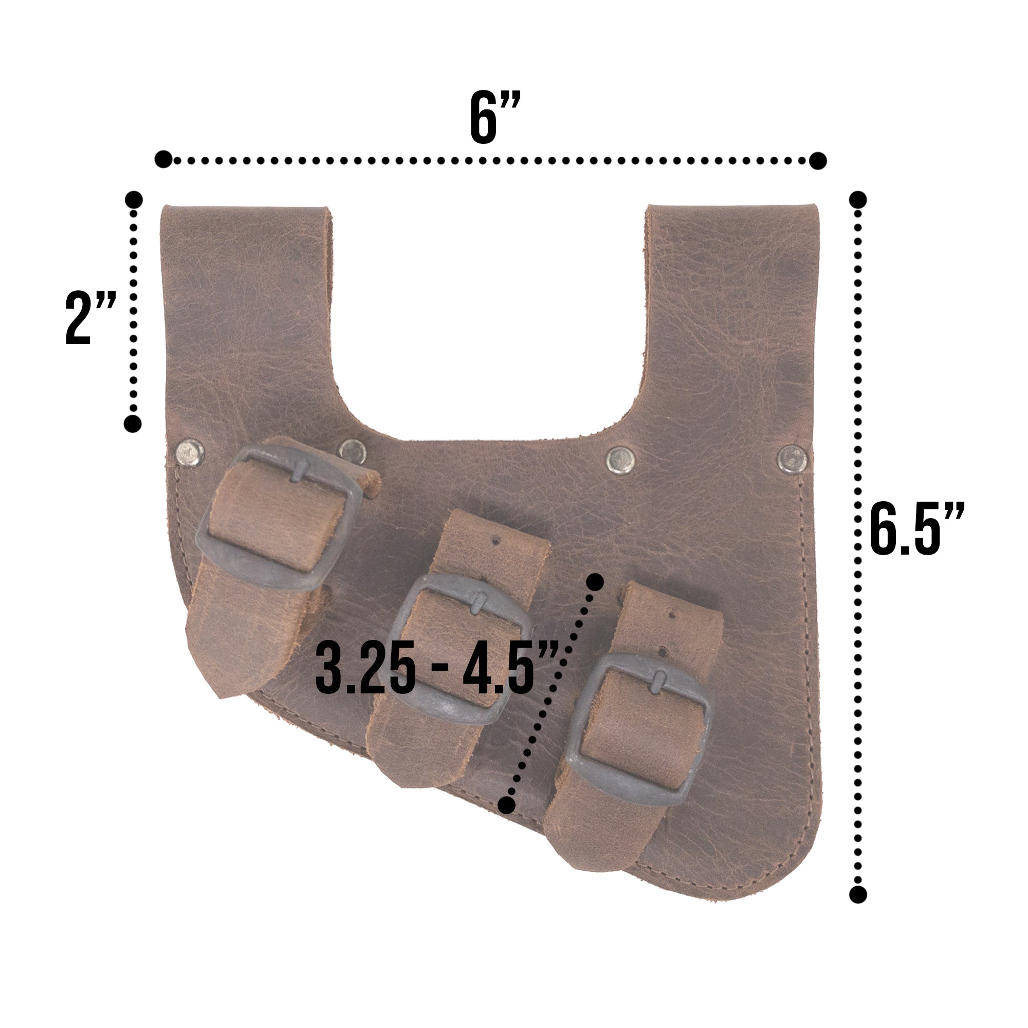 Dimensions and specifications of the Medieval Sword Holder with 3 Buckles by Hide & Play. Made of Full Grain Leather, this historical costume accessory is perfect for Fantasy Cosplay. Experience the quality of Small Batch Production, Hand Cut, Hand Sewn, and Fire Branded craftsmanship from artisans in La Antigua Guatemala & Oaxaca Mexico.