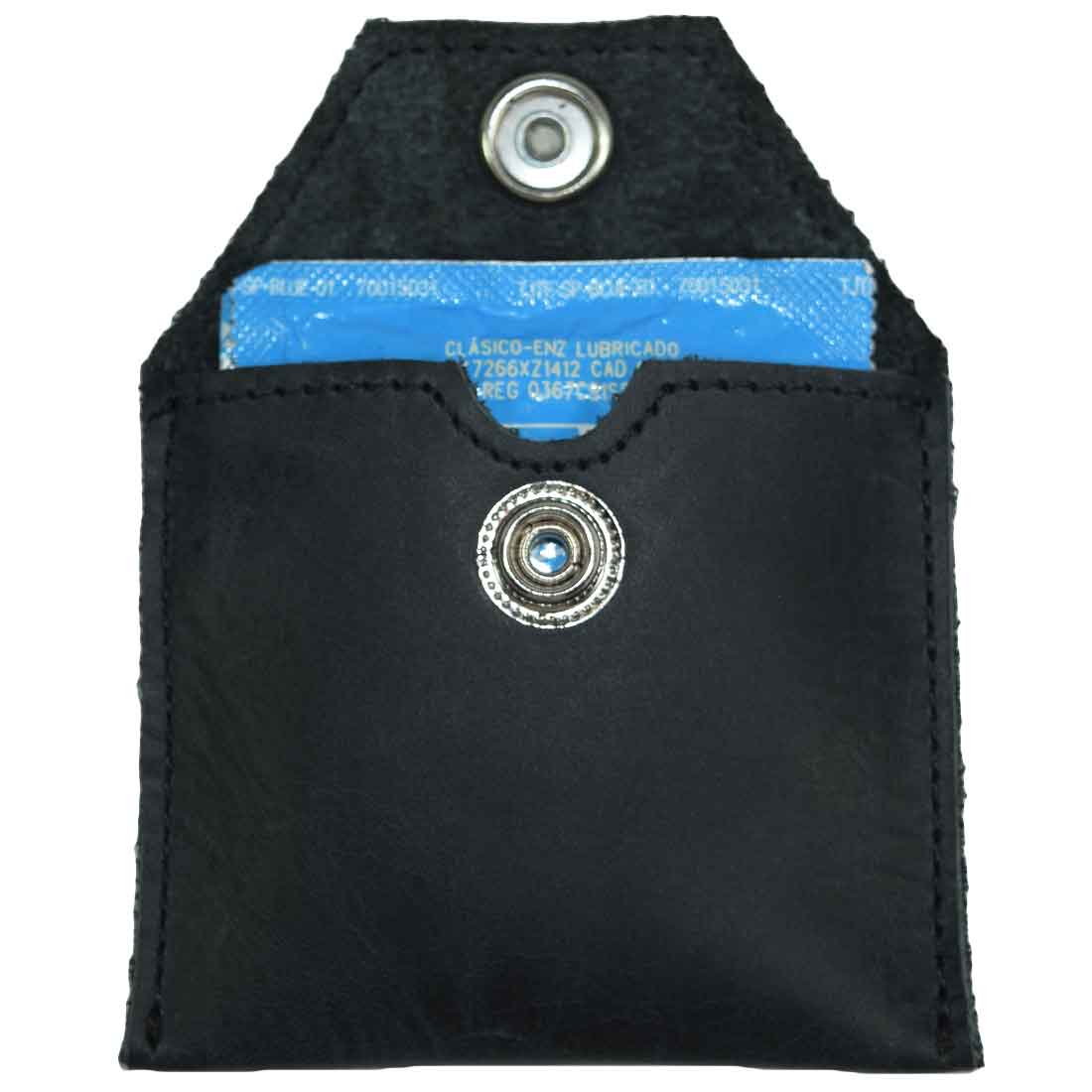 Hide & Drink Tampon Case featuring a stylish snap closure, tailored for tampons or condoms. This leather pouch holds true to artisan craftsmanship principles from Oaxaca Mexico.